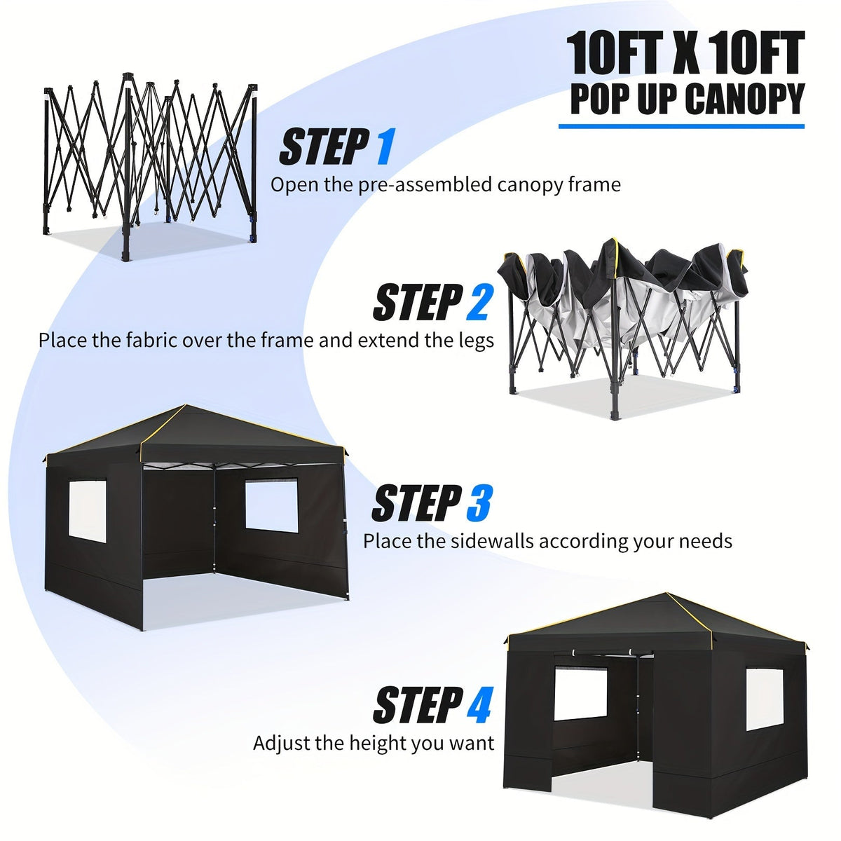 10x10ft Pop-Up Canopy Tent with Four Removable Sidewalls, Mesh Windows and Five Color Options — image 7