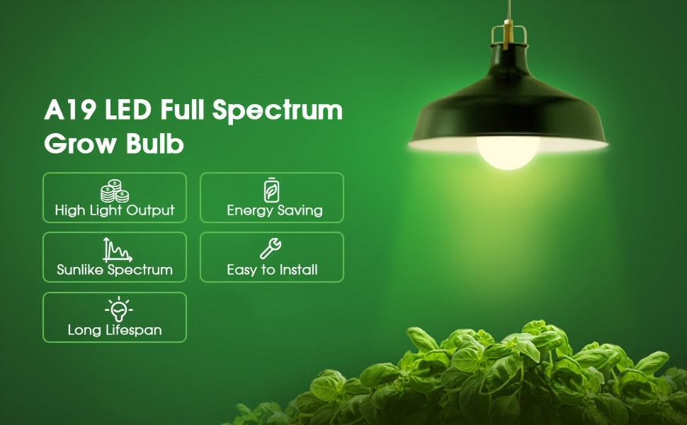 Grow Light Bulb A19 E26 Full Spectrum 9W 100W Equivalent | Natural White 4000K LED Plant Bulb for Indoor Plants Seed Starting