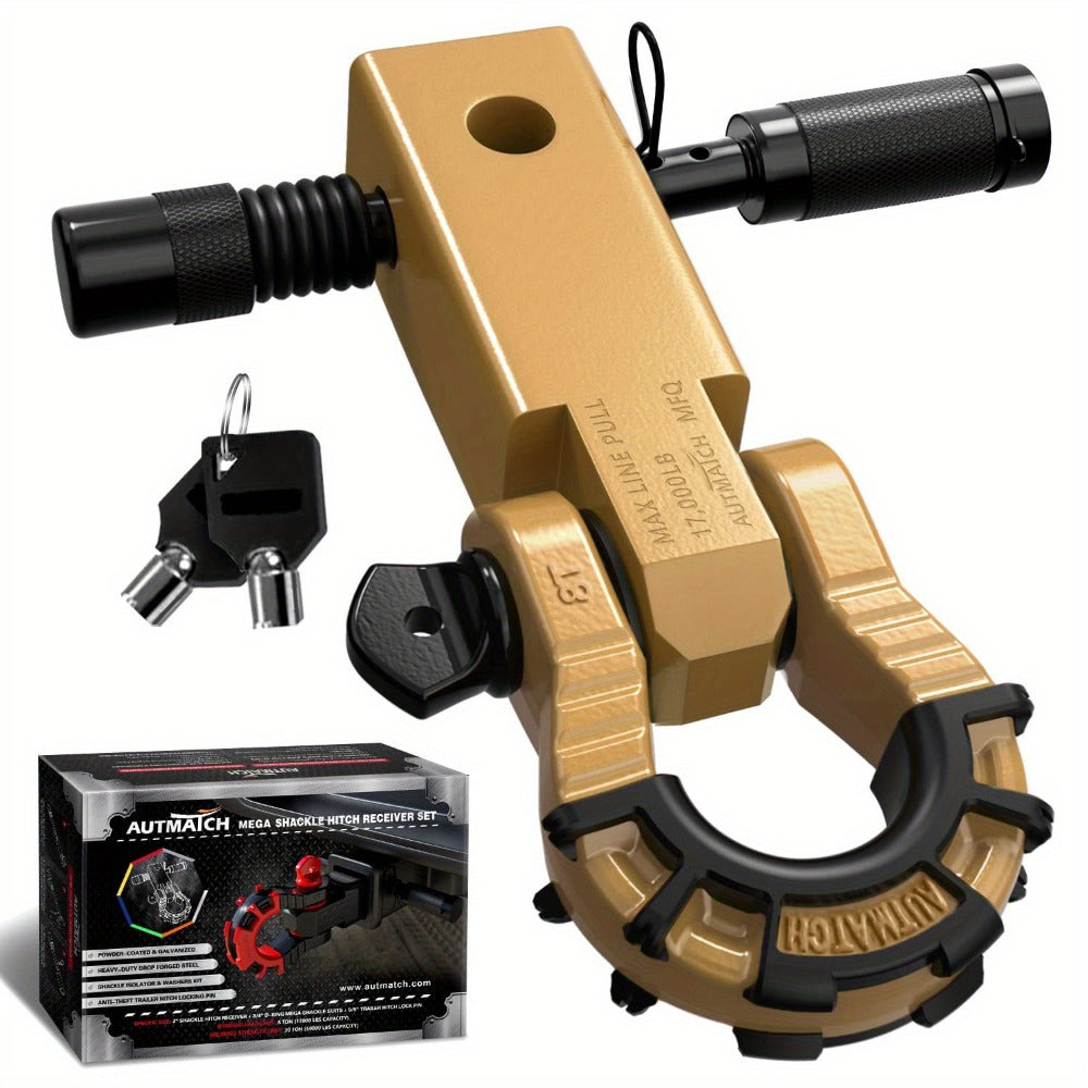 Shackle Hitch Receiver 2-Inch 68, 000 lb Break Strength with 3/4" D-Ring & 5/8" Hitch Lock Pin – Heavy Duty Drop Forged Steel