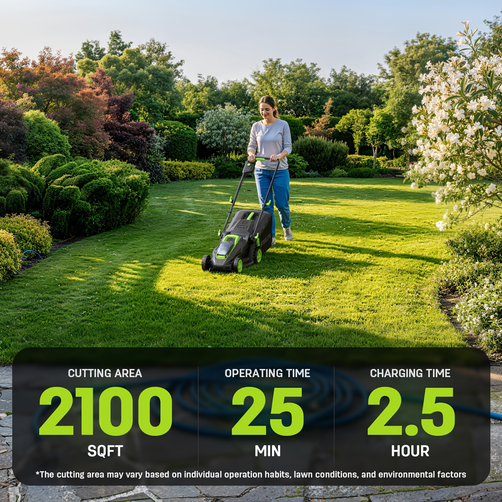 Cordless Lawn Mower Brushless Motor 13-Inch 21V Electric Lawn Mower Battery Powered with 4.0Ah Battery for Garden, Patio and 