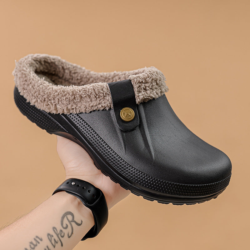 Mens Fleece-Lined Cotton Slippers For Home