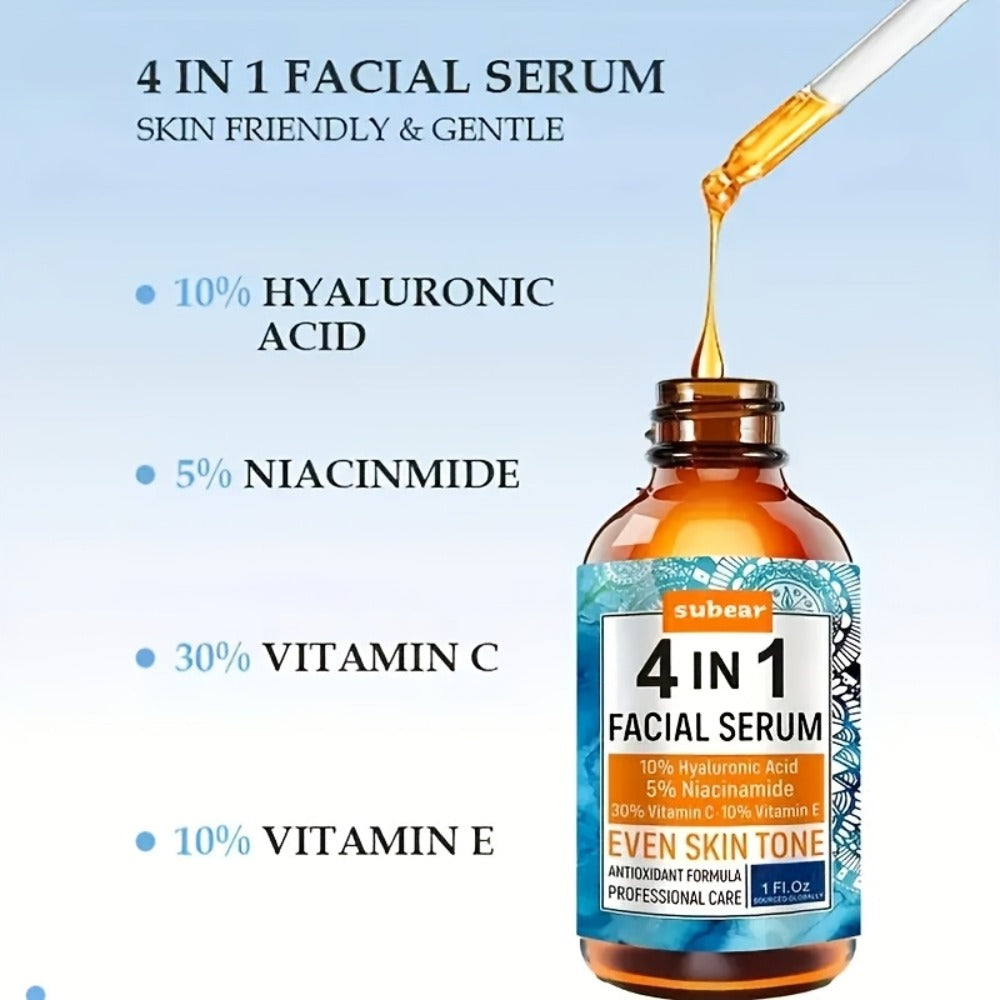 Face Serum 4-Piece Set with 30ml Hyaluronic Acid, Niacinamide, Vitamin C and Vitamin E Dropper Bottles — image 6