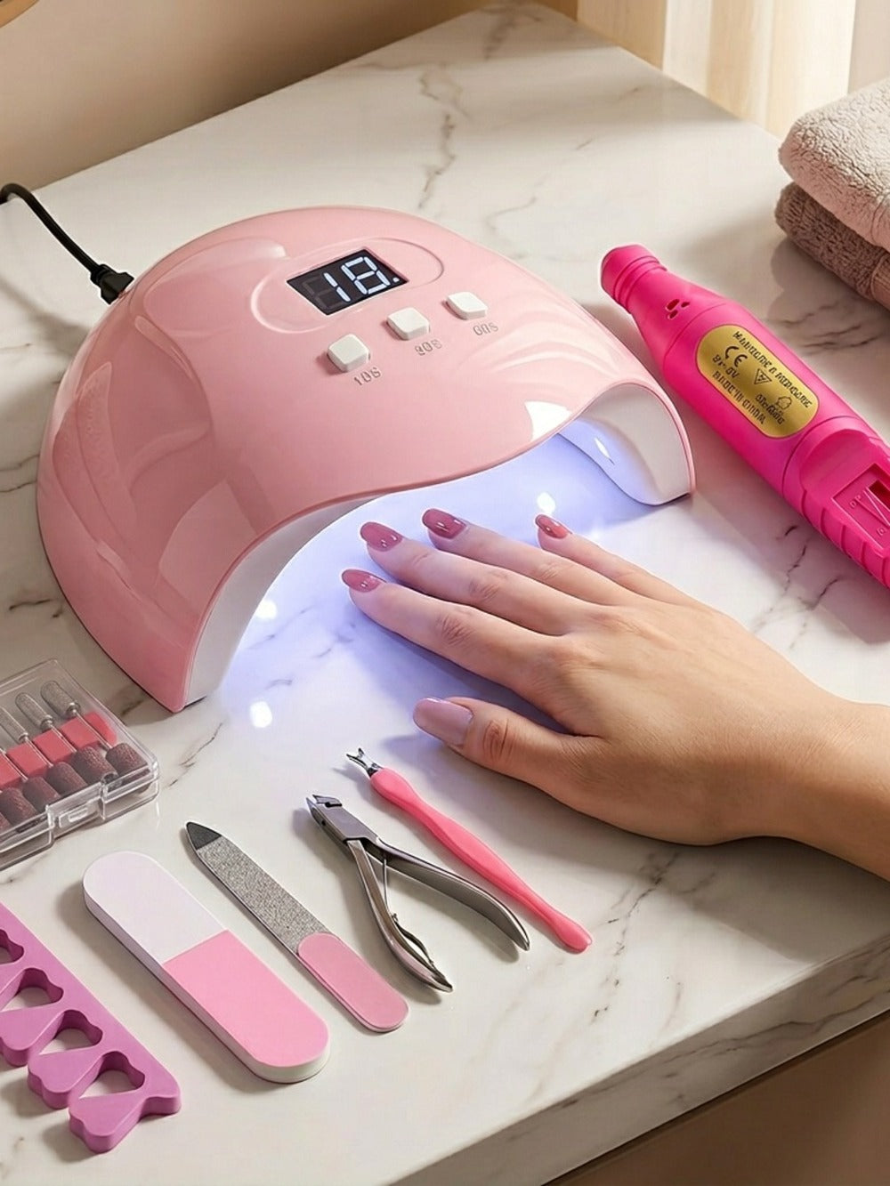 Nail Art Tool Set 7-in-1 Complete Professional Manicure Kit with UV Nail Lamp, Glue Dryer, Nail Polisher — image 7