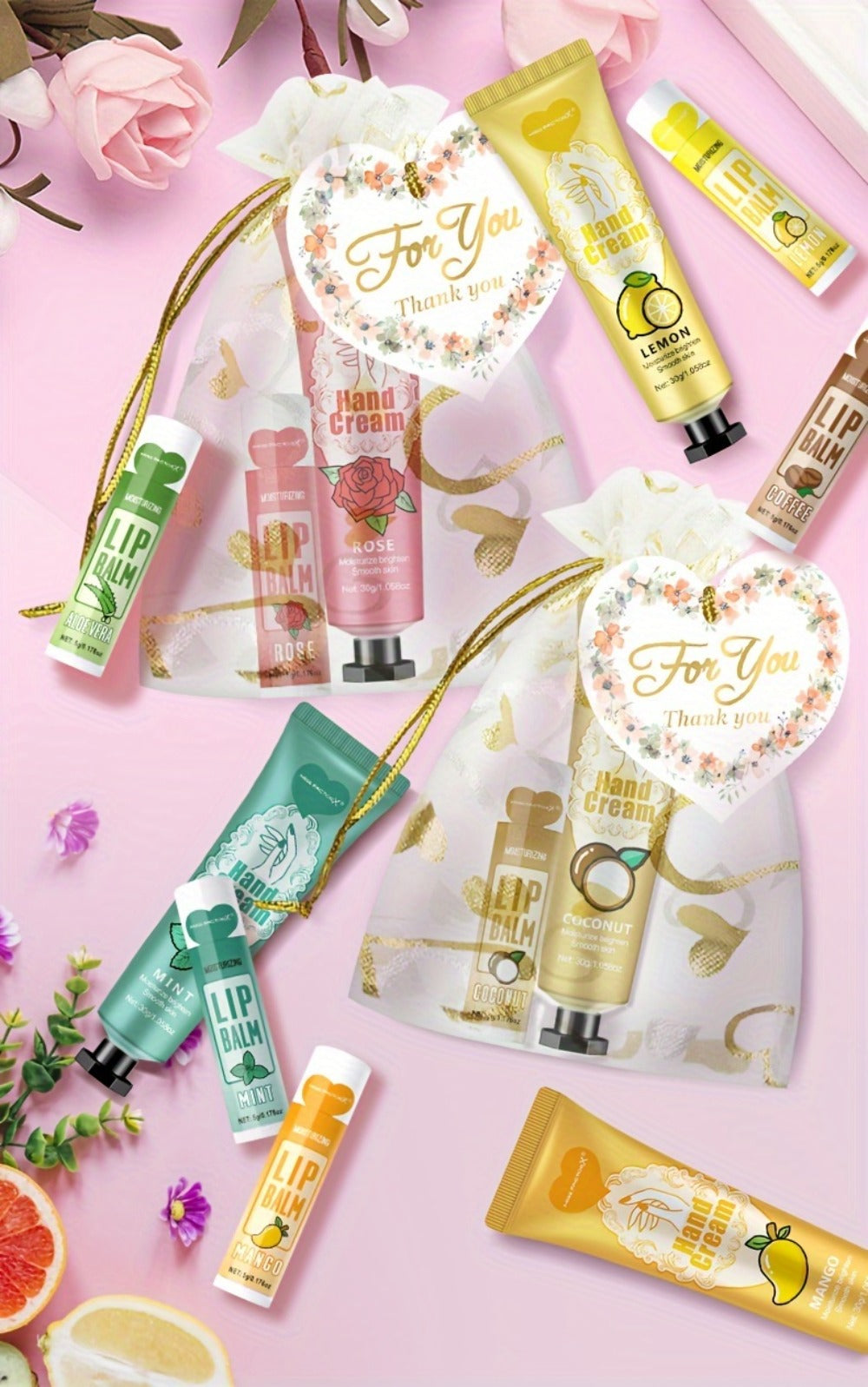 Shea Butter Hand Cream and Lip Balm Gift Set – Deep Moisturizing Skincare Bundle for Dry Cracked Skin, Vitamin E Natural Body