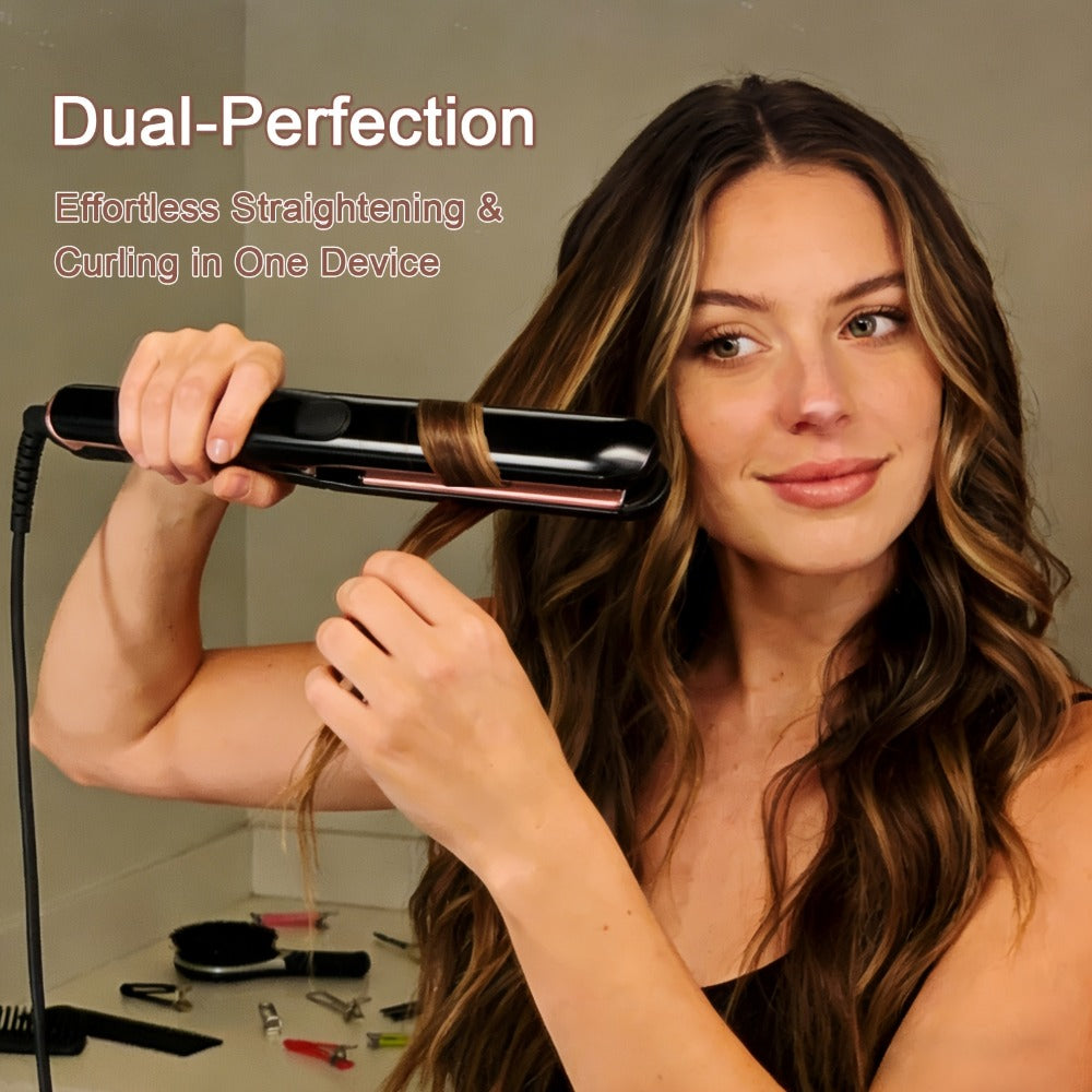 Ceramic Ionic Flat Iron Hair Straightener & Curler 2-in-1 Plasma Anti-Static 260°C 500°F LCD, for Home, Travel and Salon Hair
