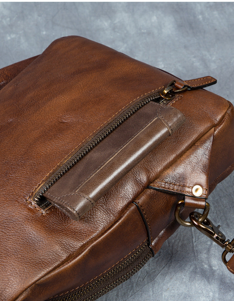 Men's Chest Crossbody Genuine Leather Retro Hand-rubbed Large Capacity Messenger Bag