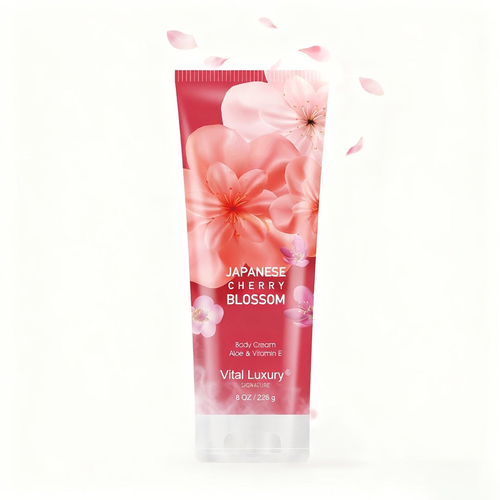 Japanese Cherry Blossom Body Lotion in 8 fl oz Squeeze Tube with Vitamin E and Glycerin Labels — image 9