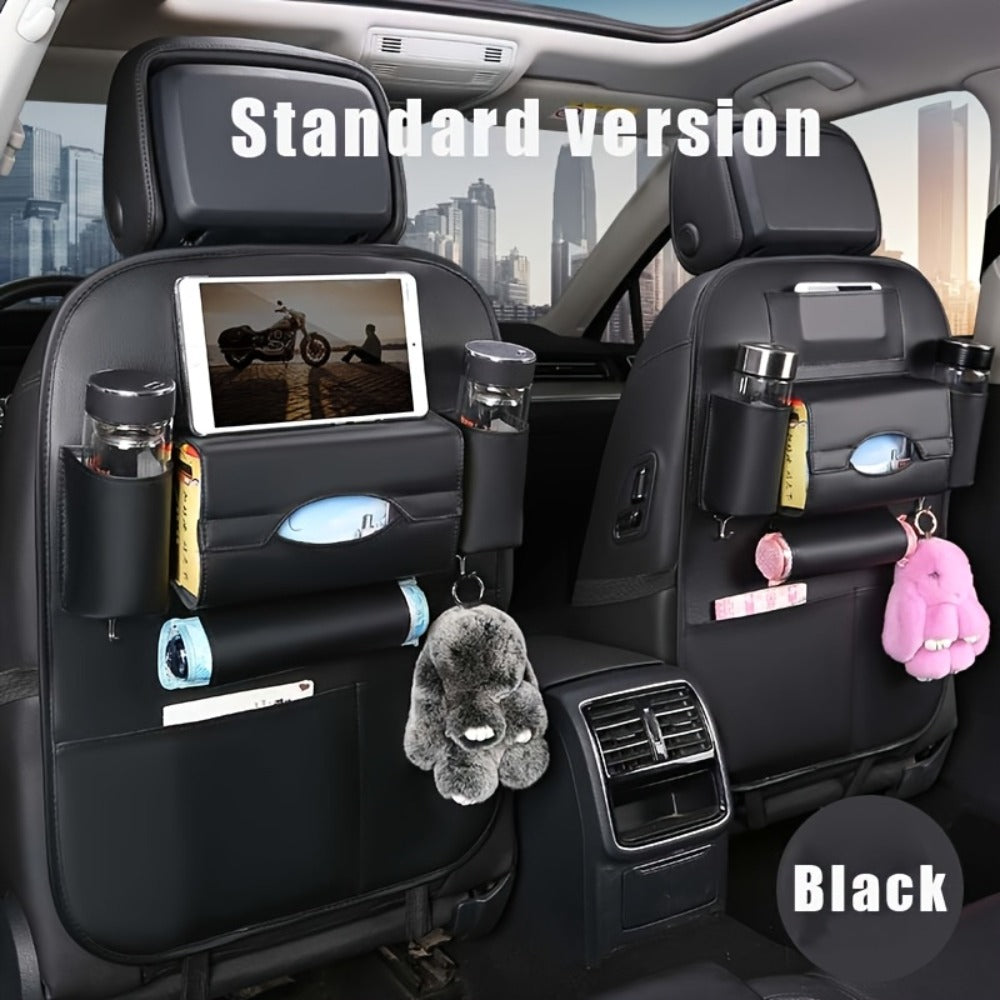 Car Rear Seat Organizer with Foldable Table, Footrest, Cup Holder, Tissue Box & Laptop Base – 2-Piece Premium Back Seat Stora