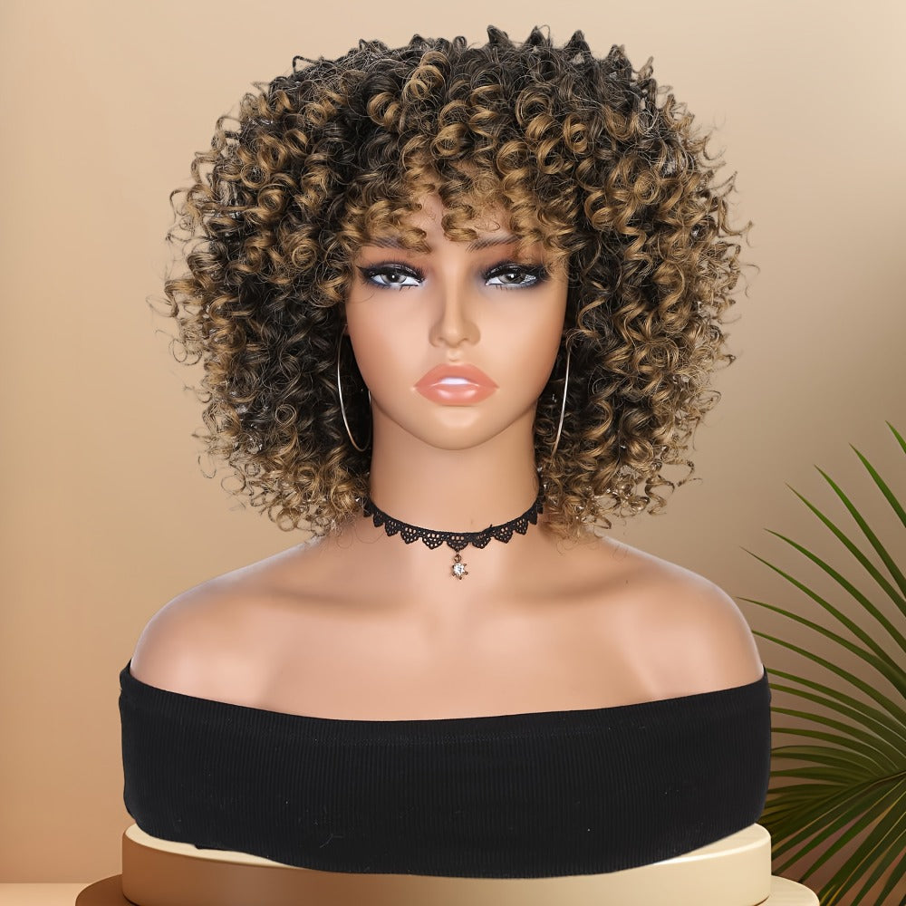 Synthetic Wig 14-Inch Kinky Curly Afro with Bangs, 180% Density and Stretch Net Cap for Daily Style — image 11