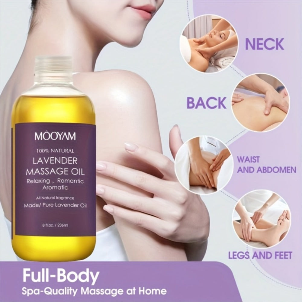 Lavender-Labeled Massage Oil in One or Three 236 ml Bottles with Pour Caps for Body-Care Routines — image 2