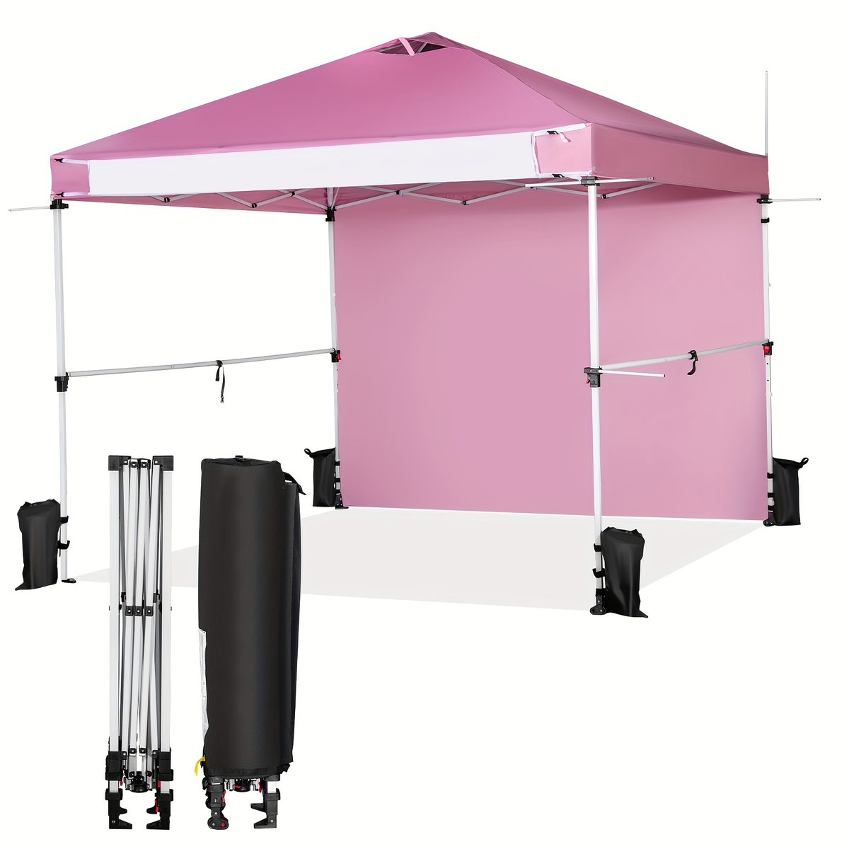 Pink 10x10ft Commercial Pop-Up Canopy Tent with Sidewall, Hanging Bars, Crossbars and Banner Strip — image 7
