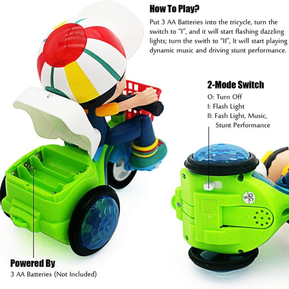 Kids Electric Tricycle Toy Motorcycle with 360° Rotation & Luminous Lights, Push & Power Dual-Mode Stunt Vehicle for Toddlers