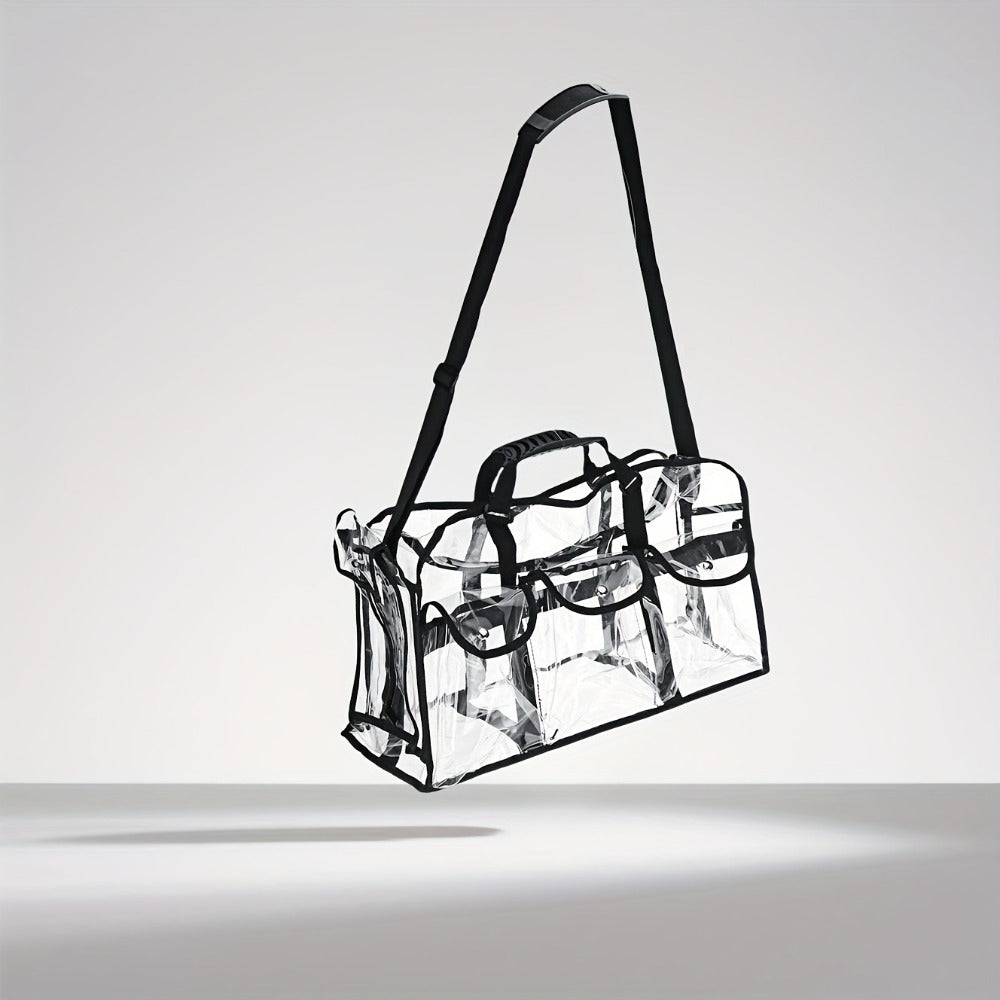 Stadium Approved Clear PVC Tote Bag Extra Large Transparent Shoulder Bag 3 External Pockets Adjustable Straps Waterproof for 