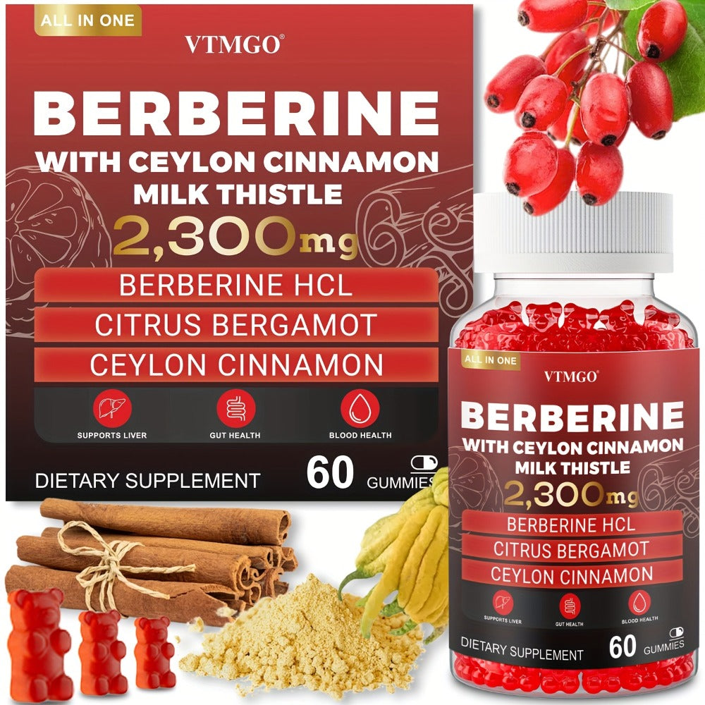 Berberine HCL Gummies 2300mg 60ct with Ceylon Cinnamon, Milk Thistle & Turmeric for Blood Sugar Balance — image 1
