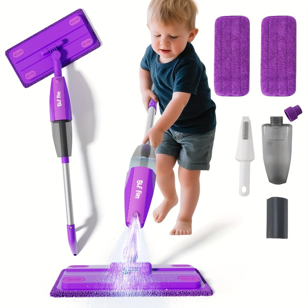 Purple Pretend Play Spray Mop Set with 29-Inch Sectional Handle, Squeeze Trigger and Two Mop Pads — image 1