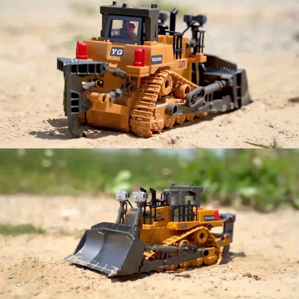 RC Construction Vehicle Toy Set 2.4GHz Remote Control Excavator Bulldozer Dump Truck Loader with Alloy Head LED Lights & Soun