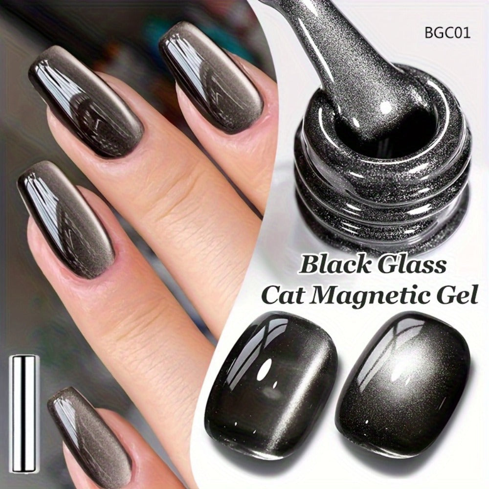 Gel Nail Polish in 10ml Black Magnetic Cat-Eye with Glass-Bead Shimmer, BGC01 or MY49 for Shimmer Art — image 3