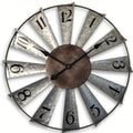 24-Inch Windmill-Style Metal Wall Clock with Galvanized-Look Silver Blades and Brown Analog Center — image 1