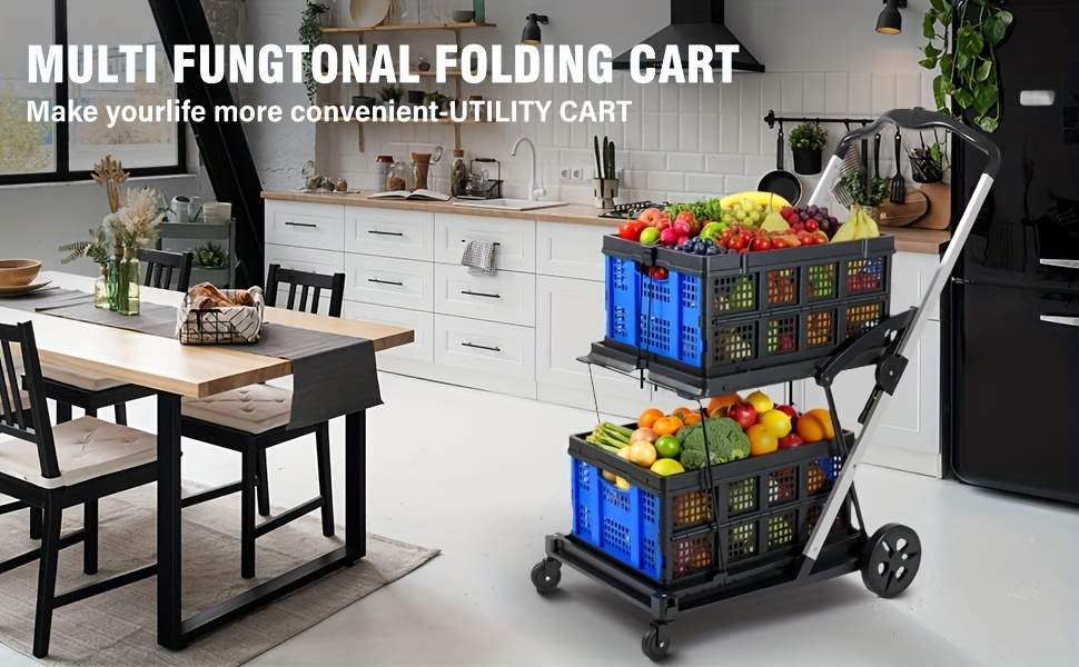 Two Tier Cart with 2 Storage Crates 360° Swivel Wheels, for Garden, Patio and Yard Use, with the Listed Configuration — image