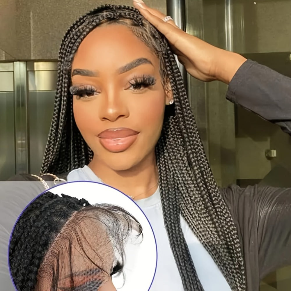 Thirty-Inch Box-Braid Wig with 360 Lace Cap and Four Black, Blonde, Burgundy or Auburn Options — image 2