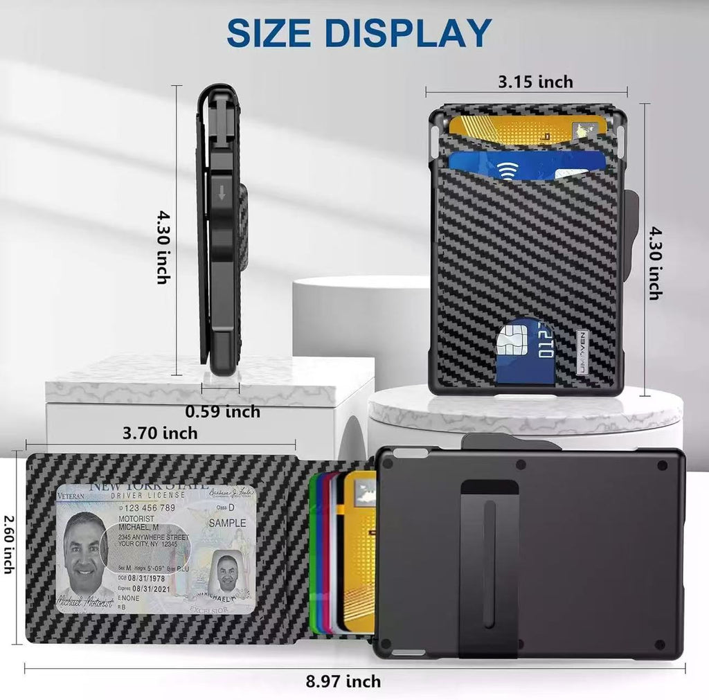 Wallet Men's Card Holder Large Capacity Flip Carbon Fiber Metal Cartridge
