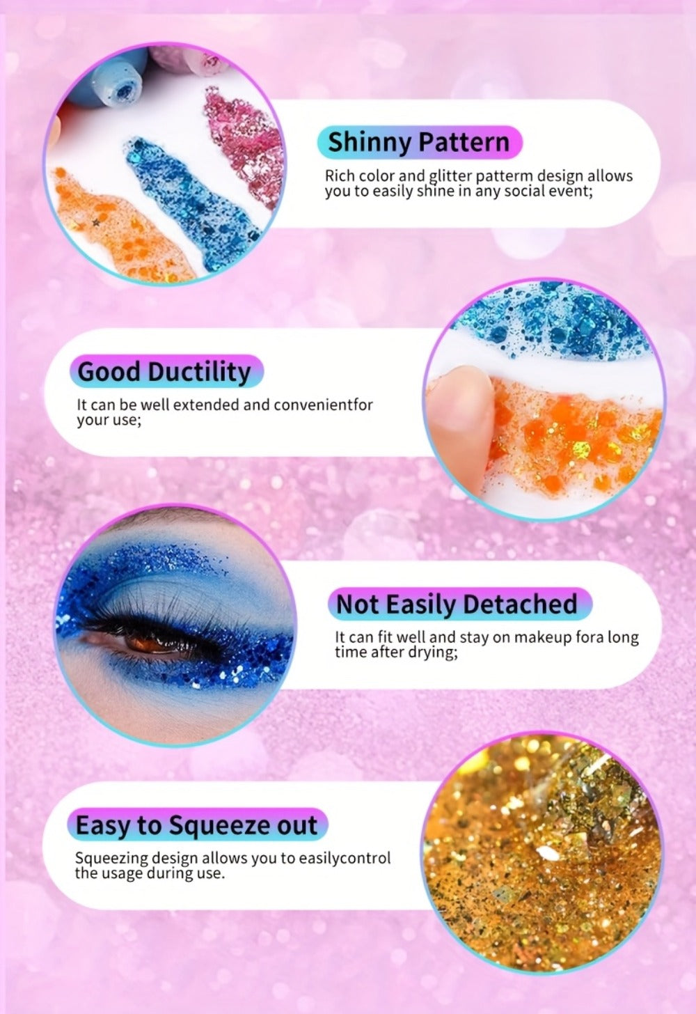 Face Body Glitter Gel Set 30 Pieces – Colorful Shapes Mermaid Sequin Stars Hearts, Transparent Gel Base, Skin-Safe Shimmer Ma