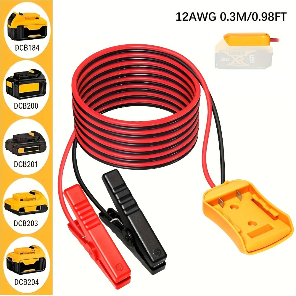 Jump Starter Cable with Adapter for DeWalt 18V 20V DCB Battery 0.98Ft & 6.56Ft Portable Car Emergency Start Kit ABS Housing —