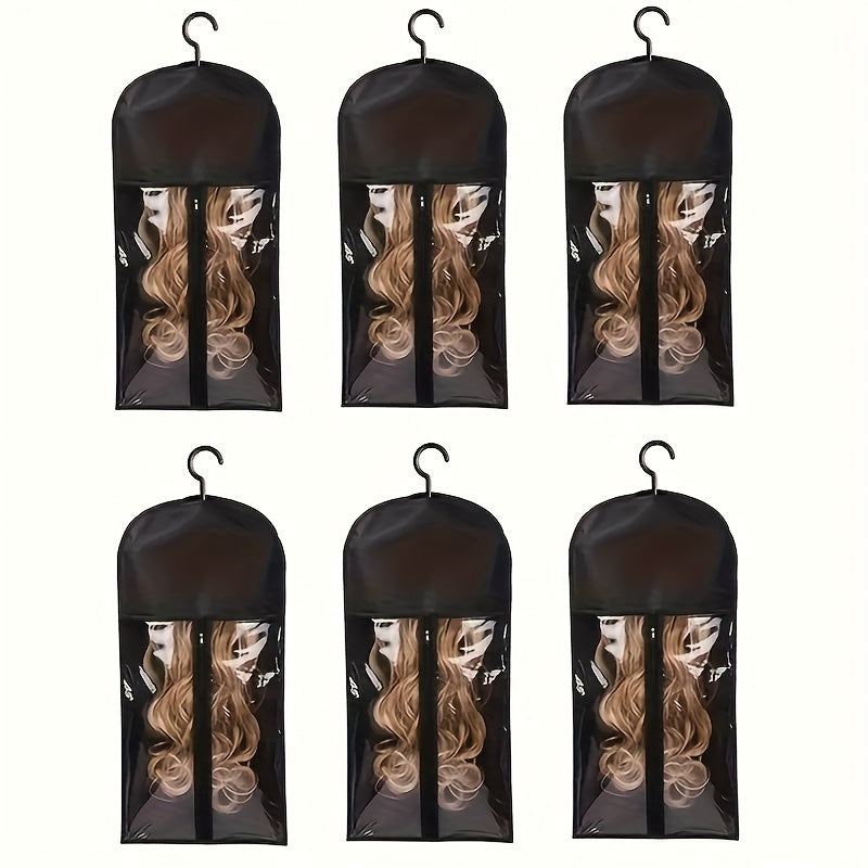 Hanging Wig Storage Bags, Six-Piece Black Set with Clear Front Panels, Zippers and Integrated Hangers — image 11