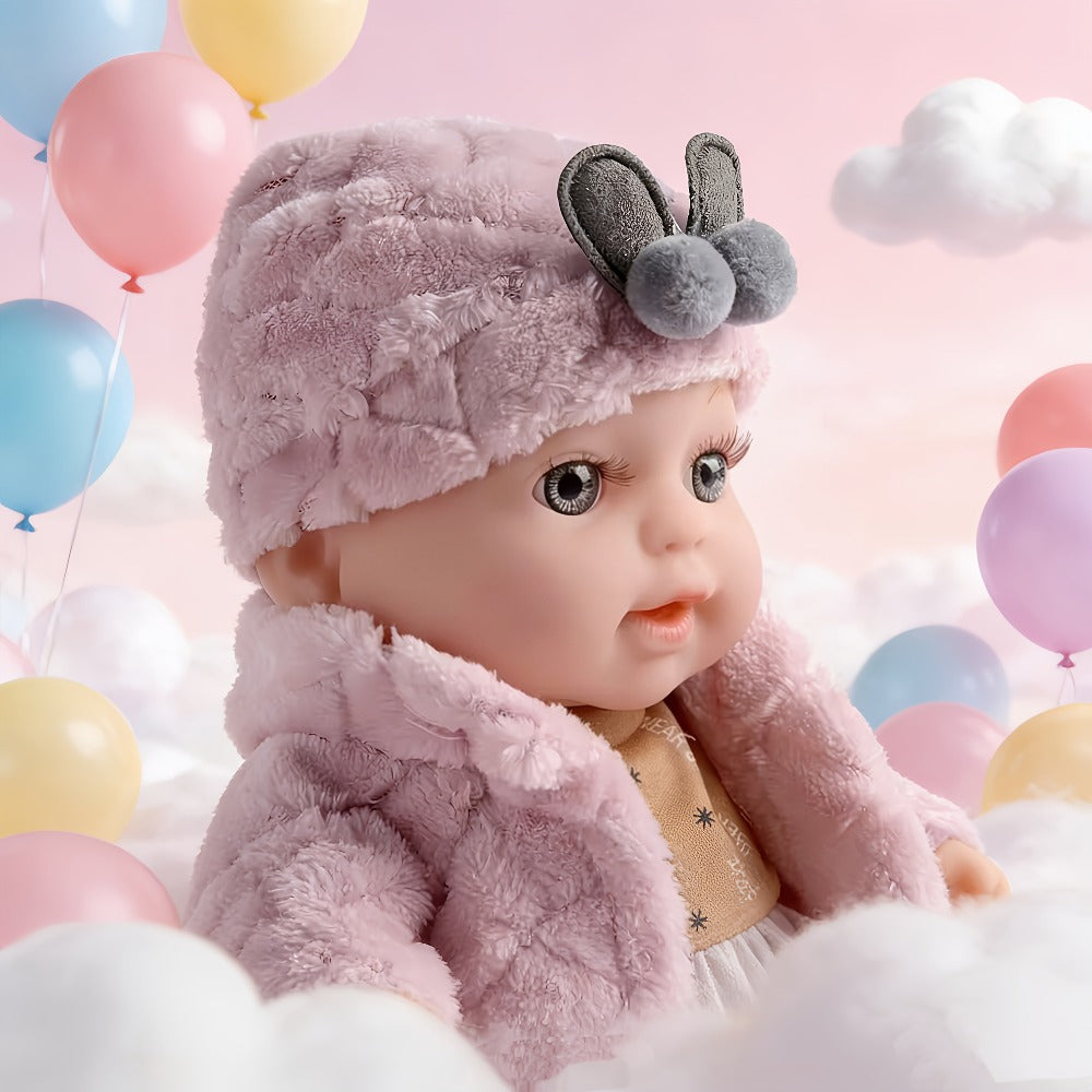 Pink Baby Doll with Open-Eye Face, Pacifier and Textured Outfit Across Three Checkout Style Labels — image 6