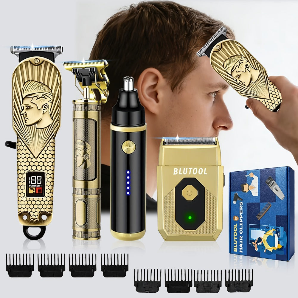 Hair Clipper & Beard Trimmer Set for Men USB Rechargeable with LCD Display – Professional Cordless Barber Kit Home Grooming B