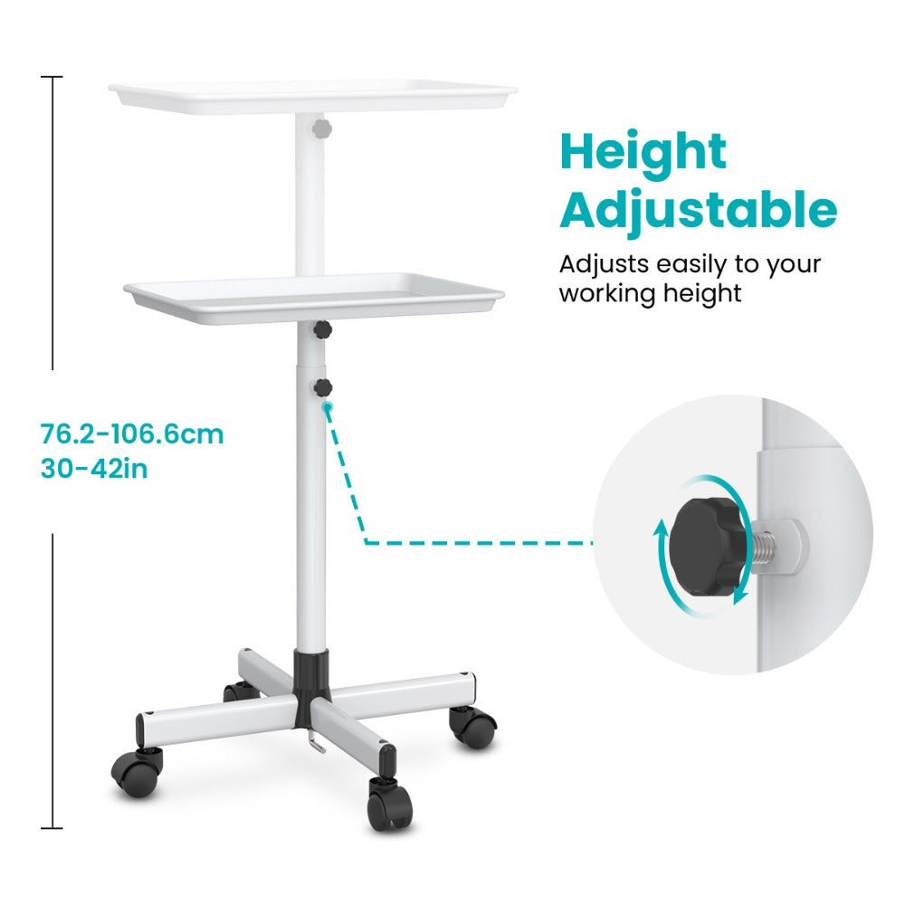 Salon Trolley Cart Height Adjustable 30 to 42 Inch Rolling Tray Table on Wheels Lockable Casters for Hair Stylist Barber Esth