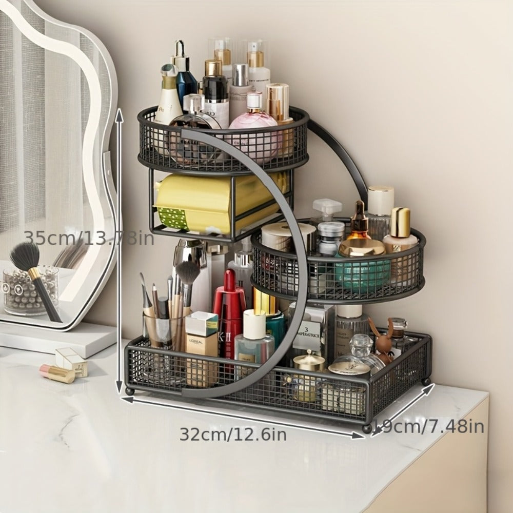 Lightweight Metal Cosmetic Storage Rack with Makeup Brushes Included No-Installation Countertop Organizer for Bathroom Dresse