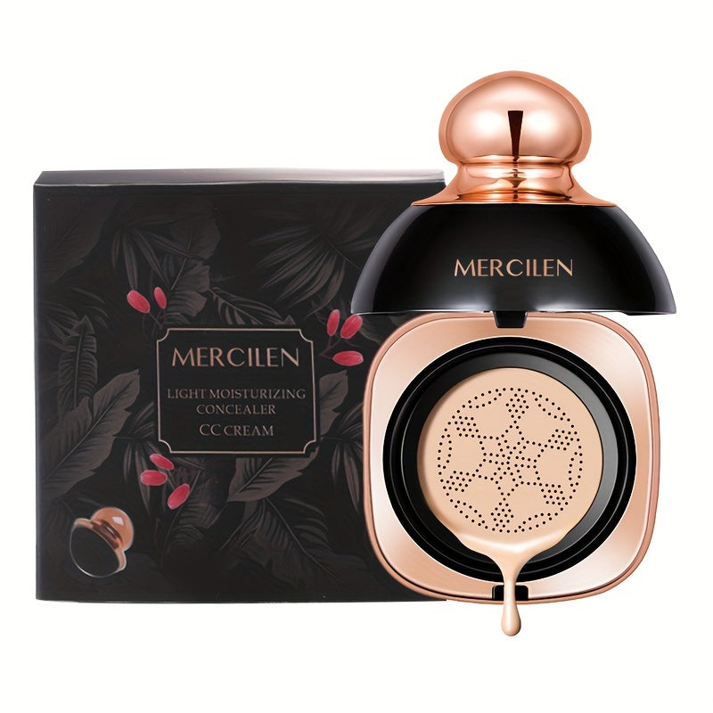 Air Cushion CC Cream Concealer Foundation MERCILEN Buildable Coverage Natural Dewy Finish, for Makeup, Travel and Everyday Va