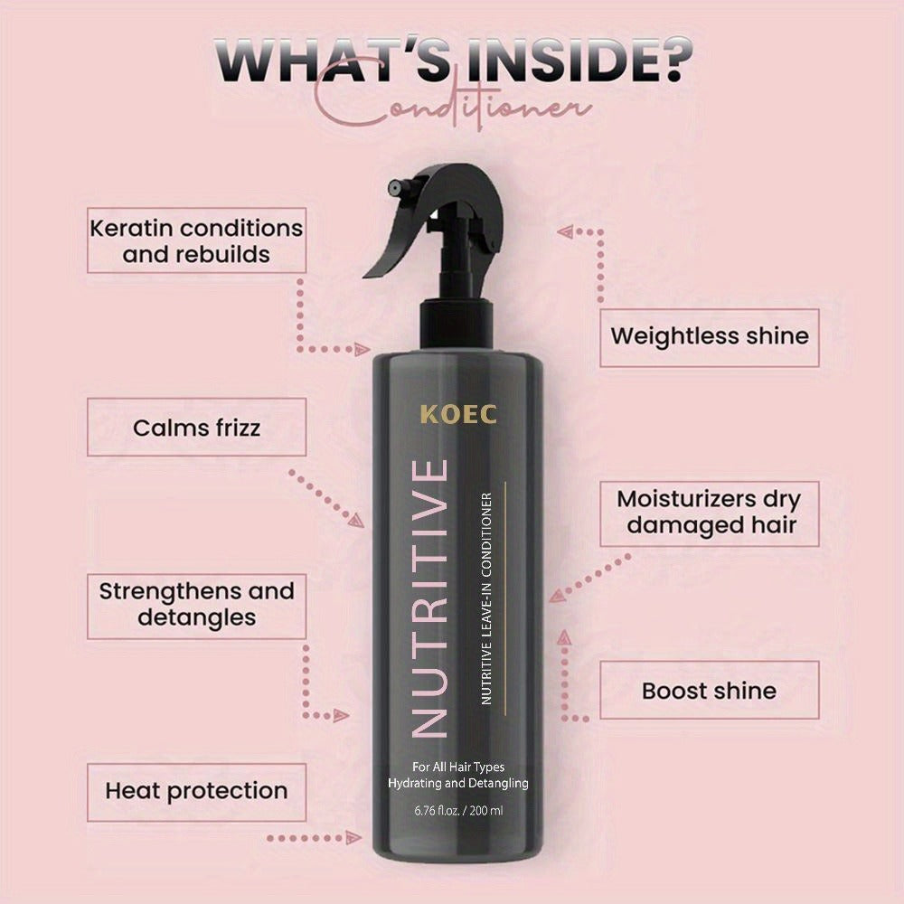 Leave-In Conditioner Spray 2 Bottles 13.53oz Detangler with Snail Serum Anti-Frizz Deep Conditioning Shine-Boosting Moisturiz
