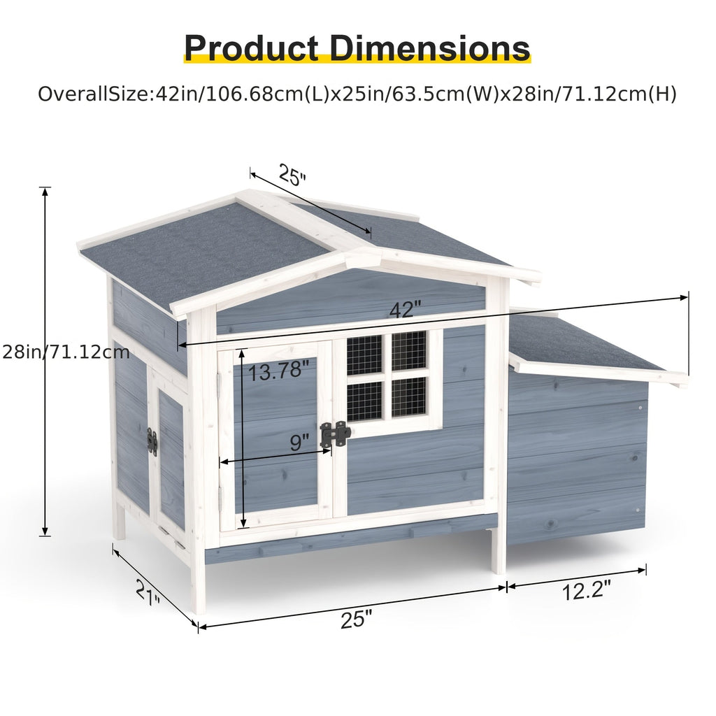 Hen House Outdoor Wooden Chicken Coop with Nesting Box Ramp Removable Tray Elevated Design Fir Wood for Garden, Patio and Yar