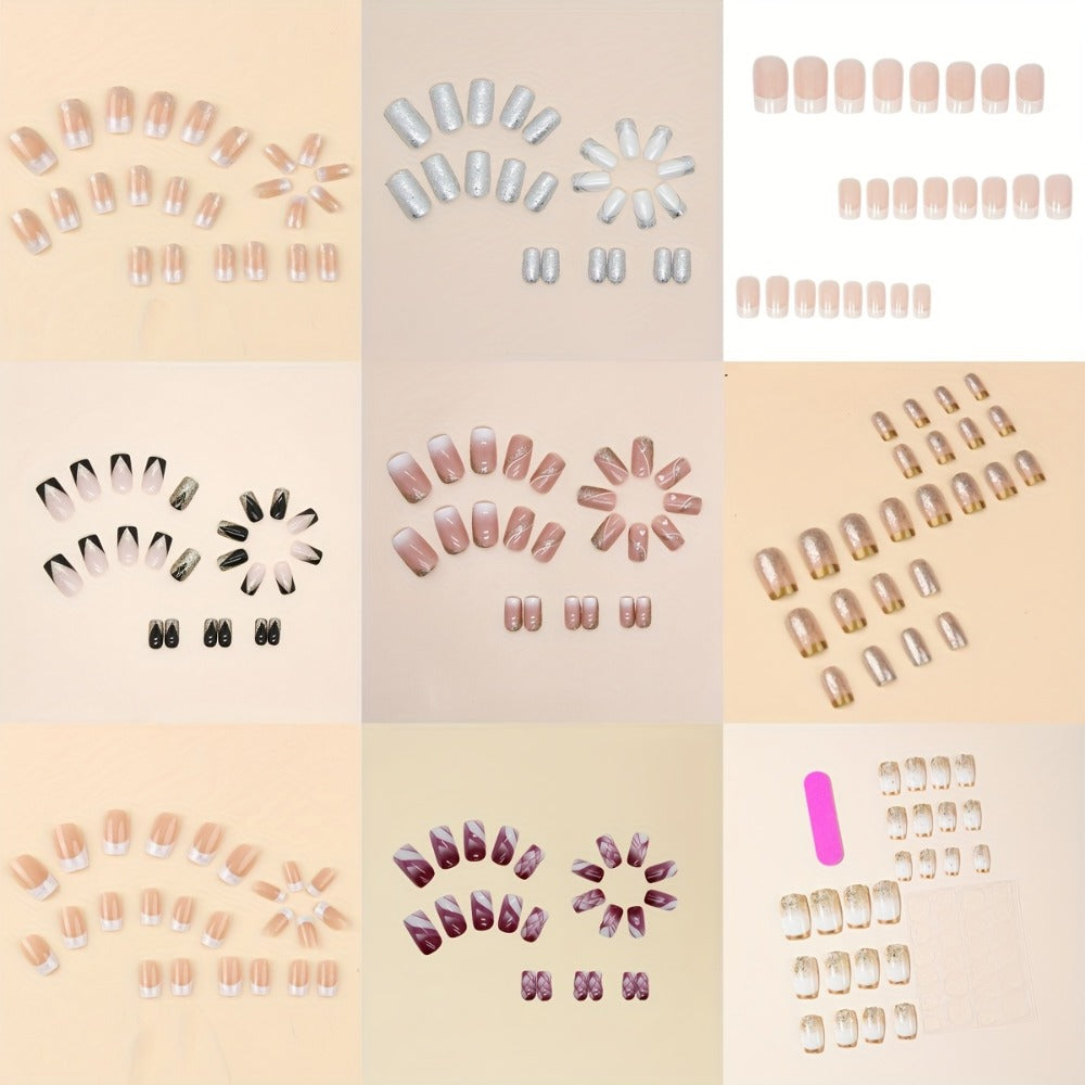 Press On Nails 216-Piece Soft Gel Short Square Set with French, Gradient, Glitter and Heart Designs — image 3
