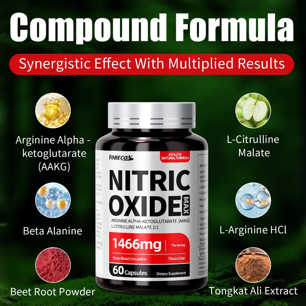 Nitric Oxide Supplement for Men, 800mg AAKG L-Arginine L-Citrulline Beetroot Capsules, Natural Energy & Focus Formula — image