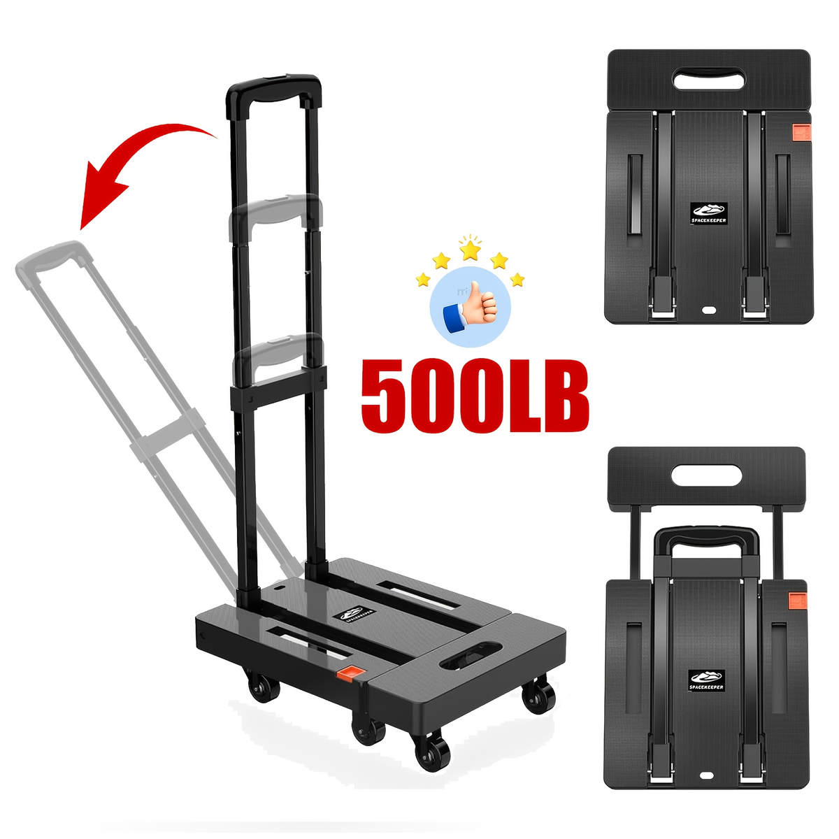 Folding Hand Truck Dolly, Collapsible Luggage Cart with 6 Wheels & 2 Elastic Straps for Moving, Travel — image 6