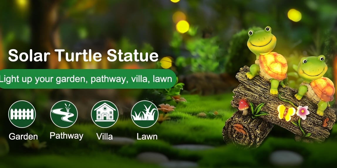 Solar Garden Turtle Statue with 4 LED Lights IP44 Waterproof Resin Frog Face Turtle Figurine Outdoor Decor for Patio Lawn Yar