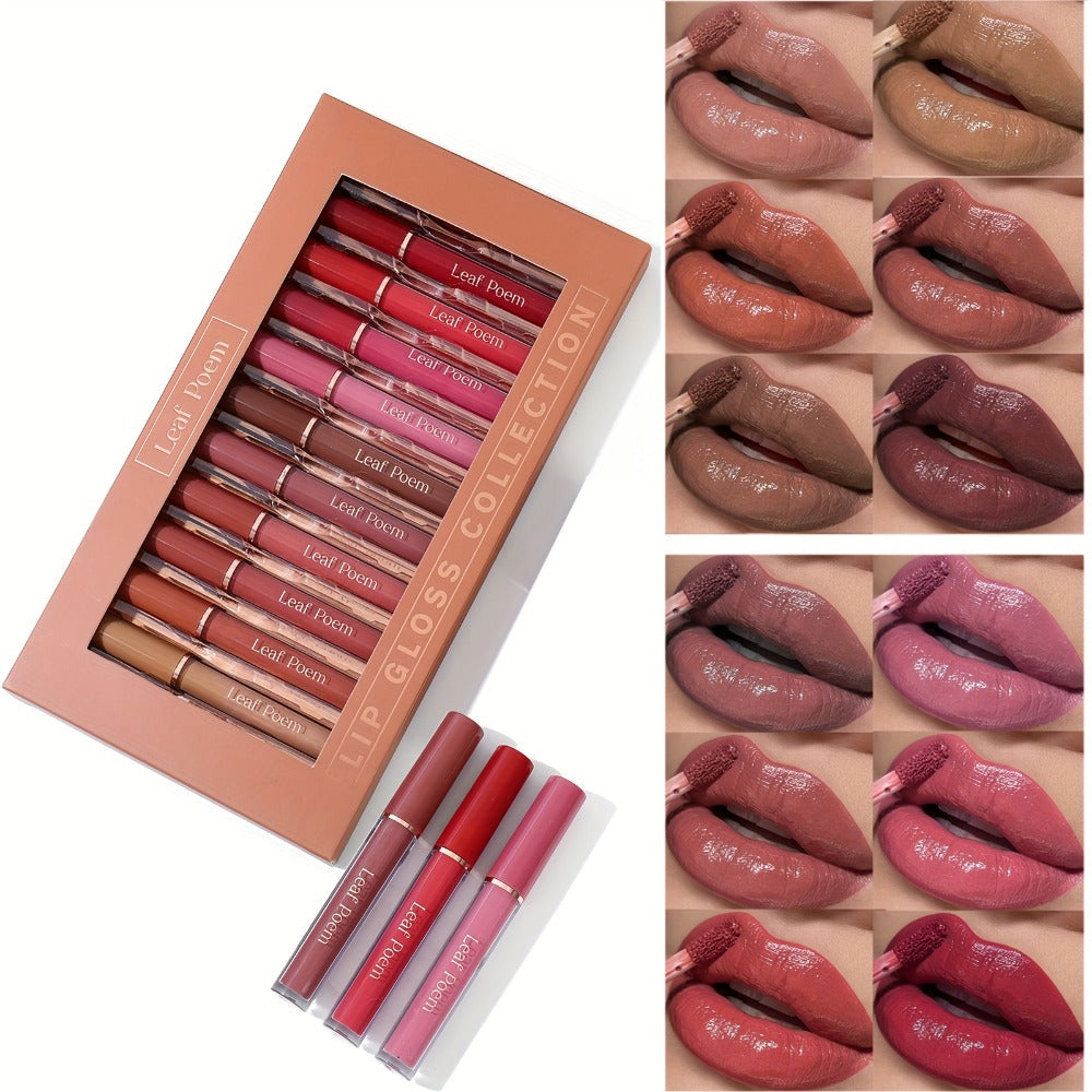 Lip Gloss Set by Leaf Poem with 12 Mixed Lip Colors, Slim Tube Applicators and Presentation Box — image 5