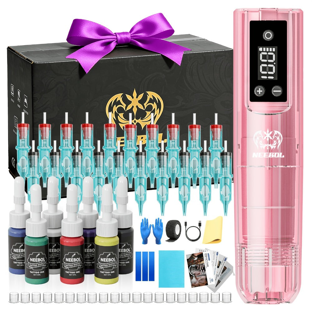 Tattoo Machine Kit Neebol Wireless Pen with Screen Display, 10 Cartridges, 7 Inks and Four Color or Pro Options — image 8