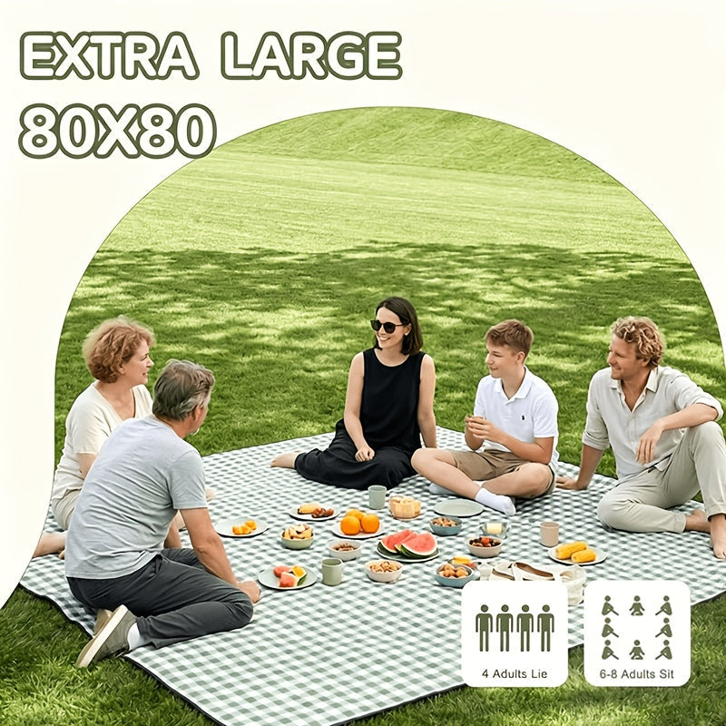 Green Plaid Roll-Up Picnic Blanket with Padded Layers and Carry Straps, 80 x 80in Outdoor Mat — image 6