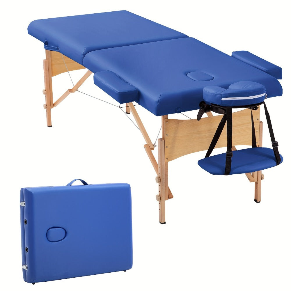 2-Fold Portable Massage Table with Face Cradle & Carrying Bag, Adjustable Height PU Leather Lash Bed — image 12