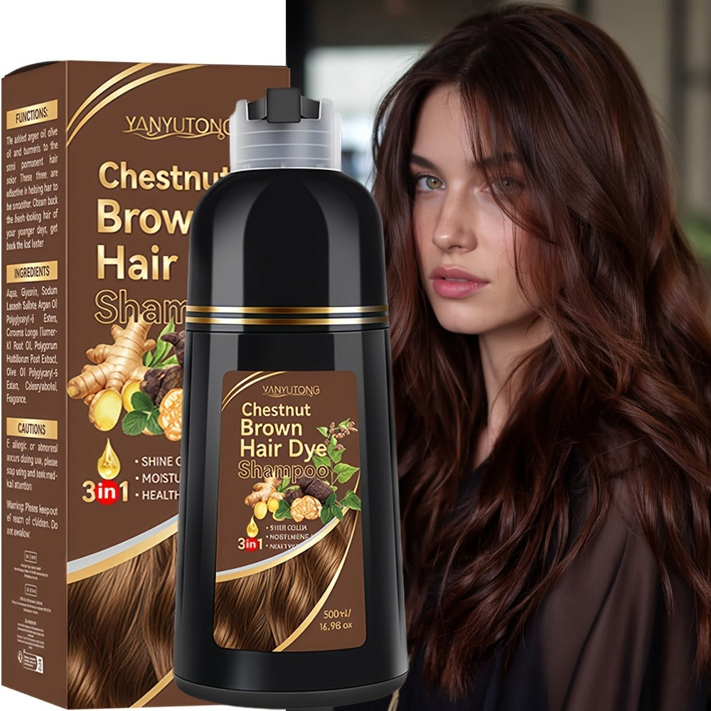 Hair Dye Shampoo, YANYUTONG 500ml Bottle with Black, Brown, Chestnut Brown and Red Shade Options — image 7