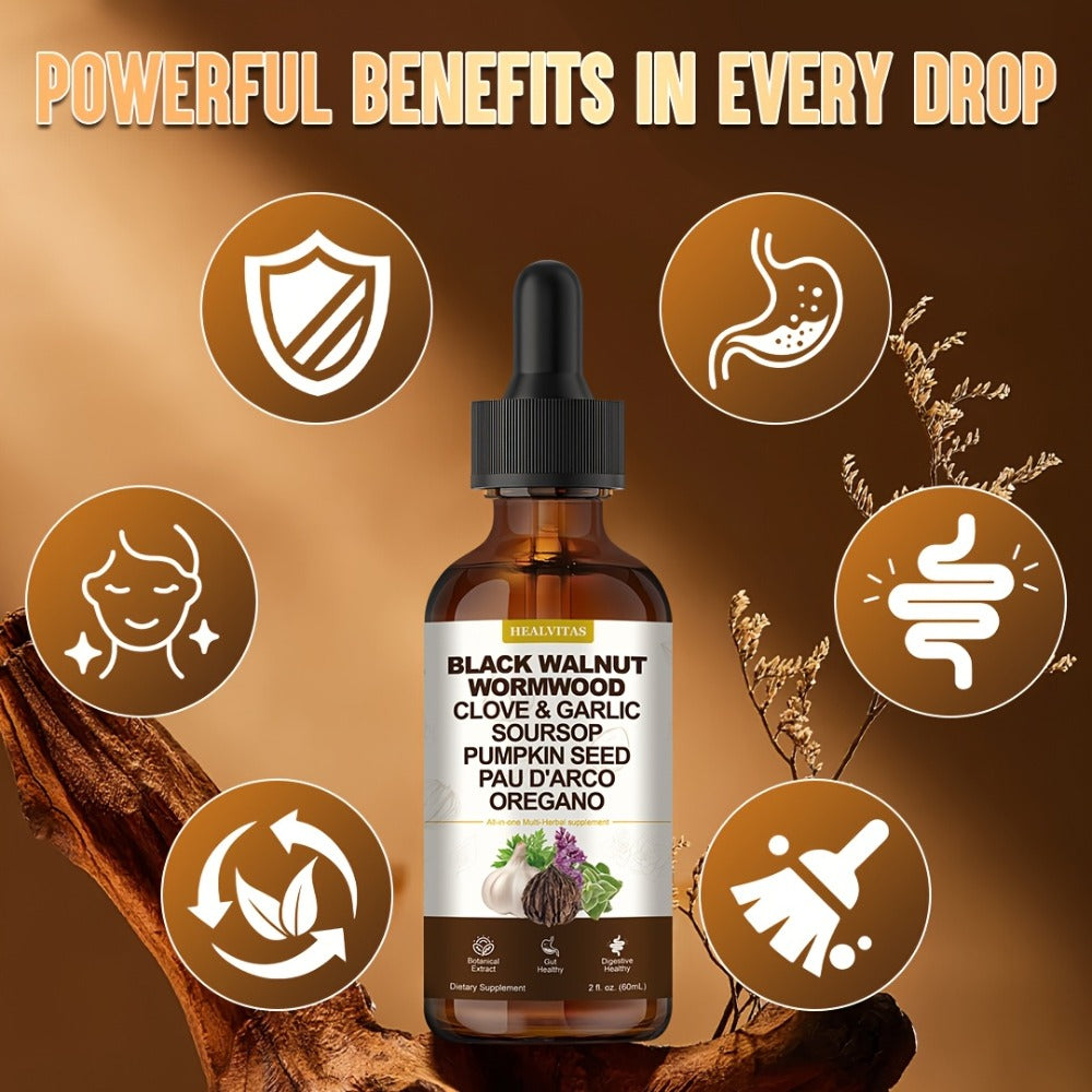Gut Cleanse Herbal Tincture with Black Walnut Wormwood Berberine Soursop Oregano Garlic for Bath Time, Home Spa and Personal 