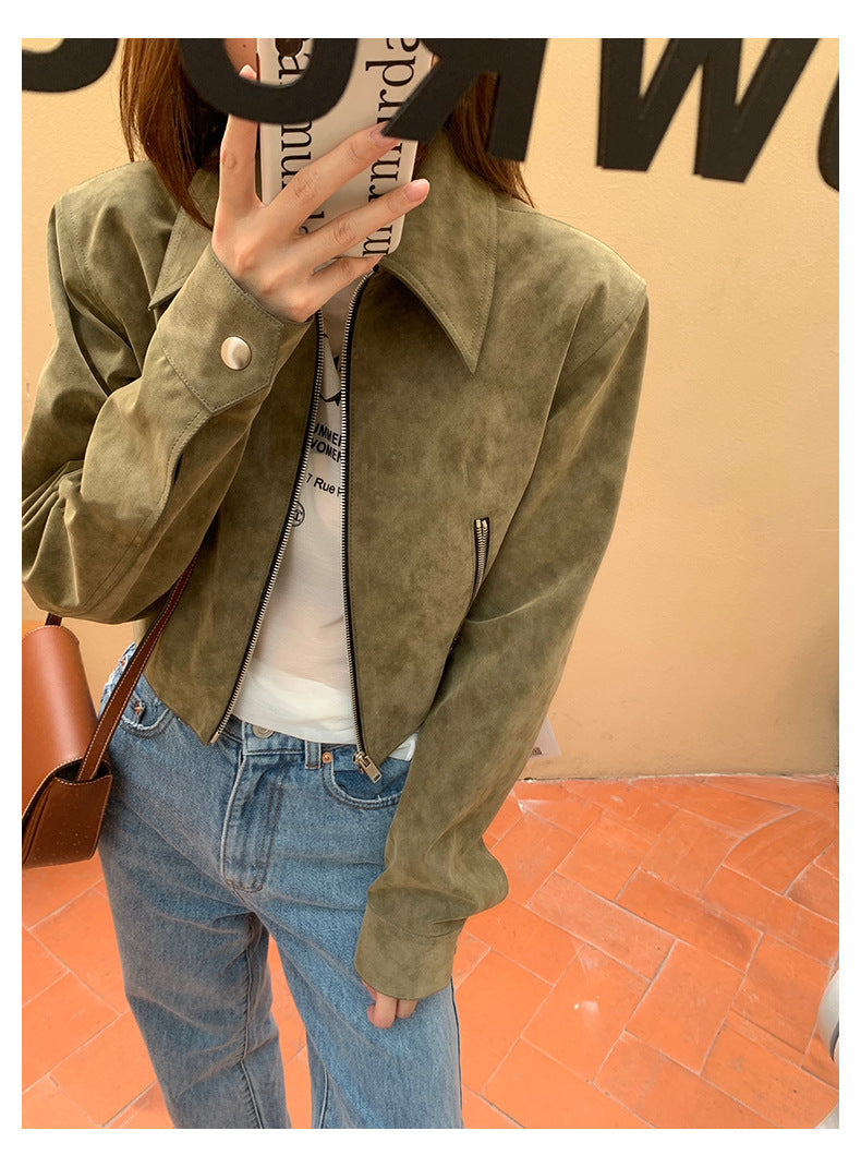 Retro Commuter Lazy Short Suede Fabric Jacket Coat For Women