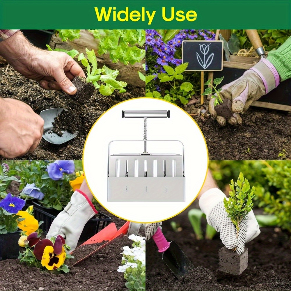 Garden Clod Breaker & Soil Blocker Tool – Heavy Duty Metal Multi-Cell Soil Block Maker with Adjustable Handle for Seed Starti