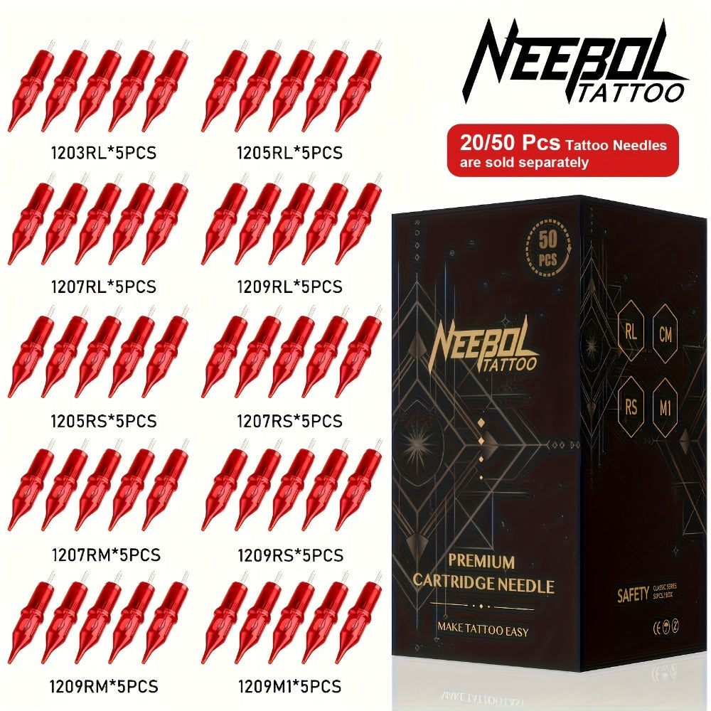 Assorted Tattoo Cartridge Needles Set 20/50pcs - Round Liner Shader Curved Mag Mixed Pack, #10 Bugpin #12 Standard — image 1