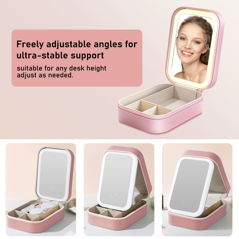Lighted Makeup Mirror with Travel Case Cosmetic Organizer 3-Color LED Light 1200mAh, for Makeup, Travel and Everyday Vanity U