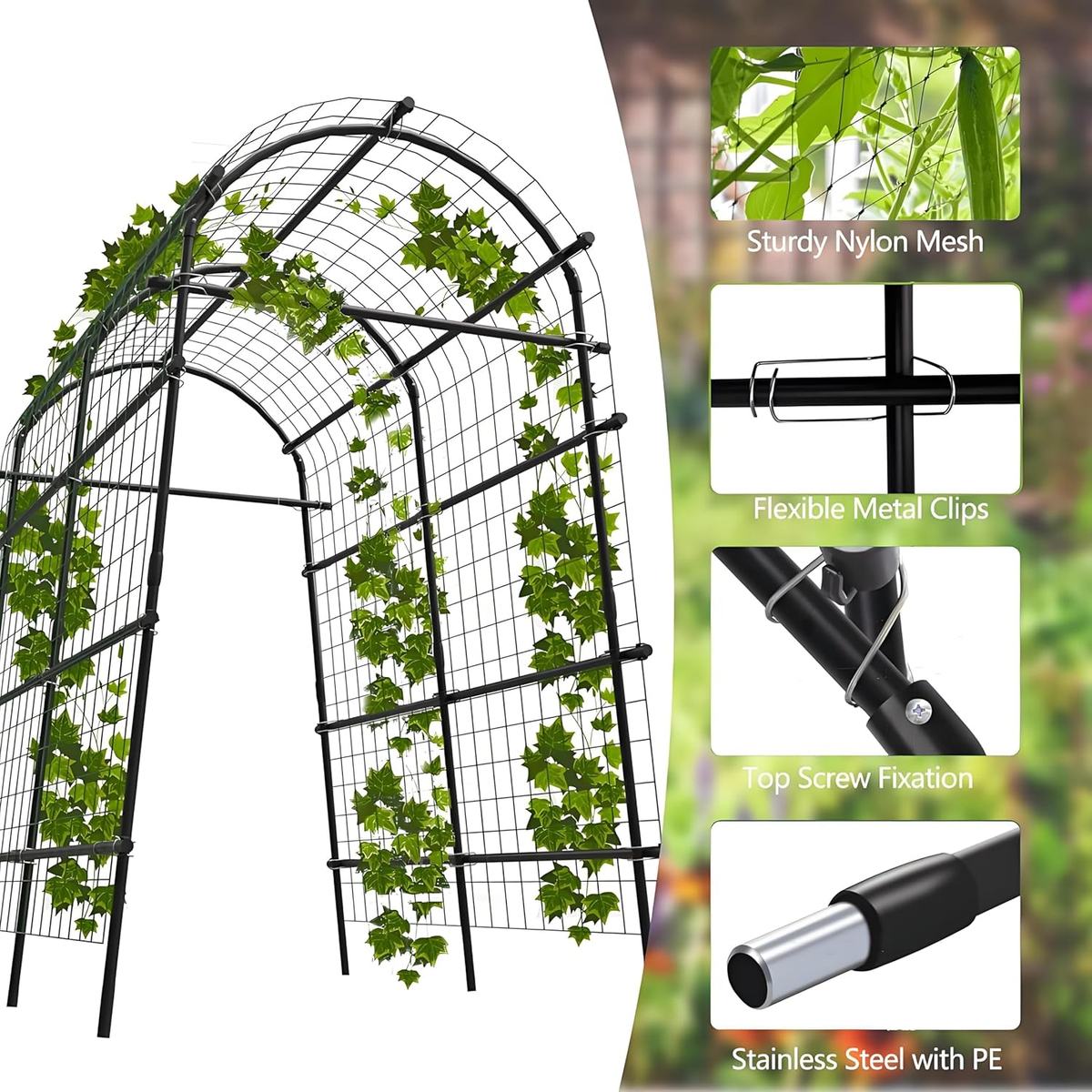 Garden Trellis with Seven-Foot Arch and PE-Coated Steel Frame, Climbing Plant Support for Vegetable Beds — image 8